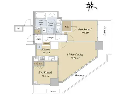 シティタワーさいたま新都心(2LDK/21階)の間取り写真