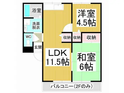 シティハイム小川C(2LDK/1階)の間取り写真