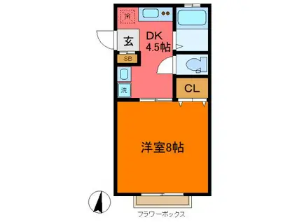 カーサソーレ松原(1DK/2階)の間取り写真