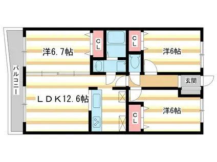 シャルム・サン ヒルズ(3LDK/2階)の間取り写真