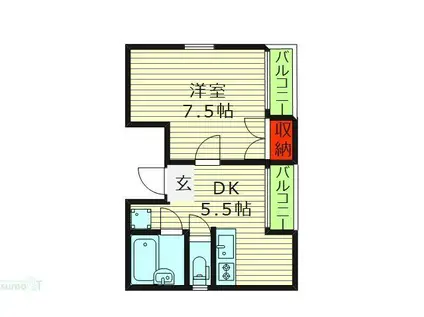 ゴトーハイツ高殿(1DK/3階)の間取り写真