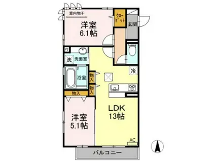イル ヴィラージュ A棟(2LDK/1階)の間取り写真