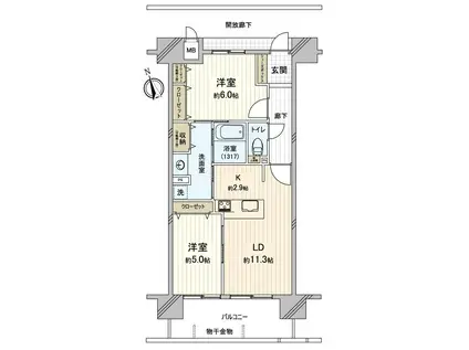 アルファライフ岡大医学部前(2LDK/7階)の間取り写真