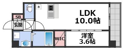 リヴェント玉造(1LDK/9階)の間取り写真