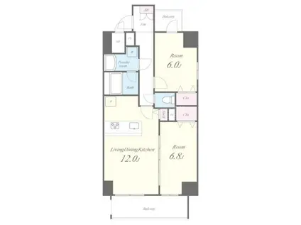 ソレアード富士見(2LDK/11階)の間取り写真