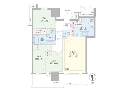 幕張ベイパーク ライズゲートタワー(3LDK/7階)の間取り写真