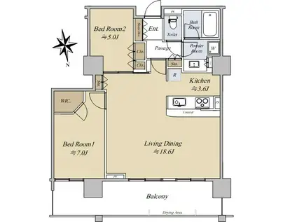 メガシティタワーズ THE ウエスト(2LDK/18階)の間取り写真