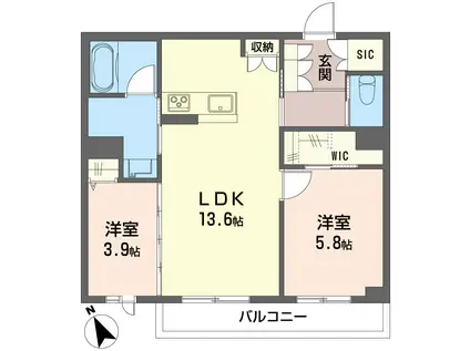 ベトン アジュール ひらまつ(2LDK/2階)の間取り写真