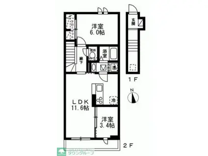 ロイジェント梅丘(2LDK/2階)の間取り写真