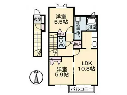 ファミーユドゥアヴニールB棟(2LDK/2階)の間取り写真
