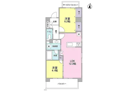 ディアレンス高島台(2LDK/4階)の間取り写真