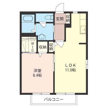 グラン・ソレーユB(1LDK/2階)の間取り写真