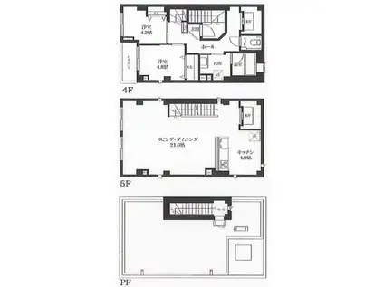 千駄木3丁目レジデンス(2LDK/4階)の間取り写真