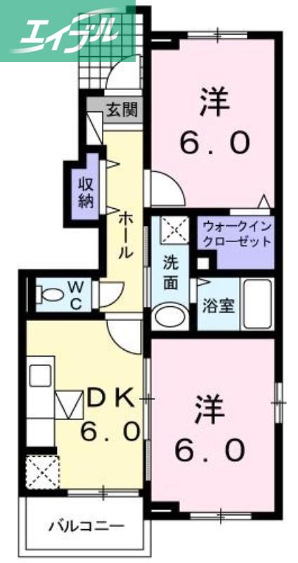 レジデンスサキA(2DK/1階)の間取り写真