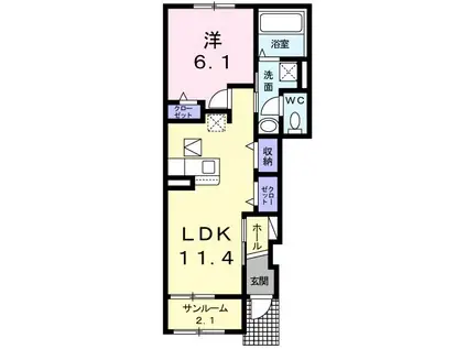 サンヒルズ(1LDK/1階)の間取り写真
