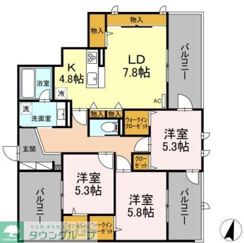 GRACE COURT YAMATO(3LDK/3階)の間取り写真