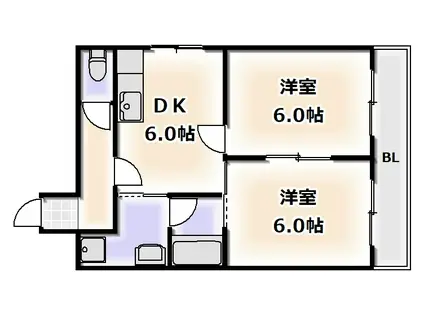 ラパンジール恵美須2(2DK/6階)の間取り写真