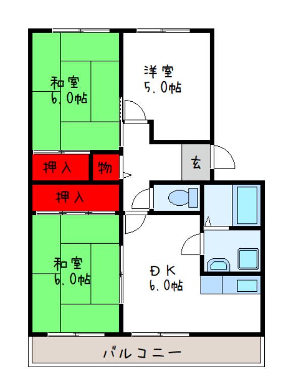 サンライズ青山(3DK/3階)の間取り写真