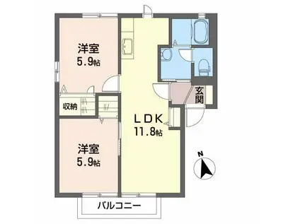 レジオン・ドヌ-ルB棟(2LDK/2階)の間取り写真