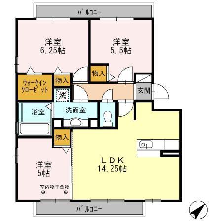 ル・クプルB棟(3LDK/2階)の間取り写真