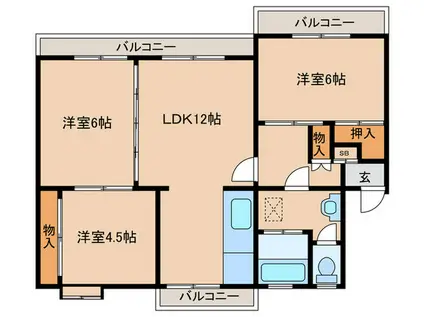 野間台10棟(3LDK/5階)の間取り写真