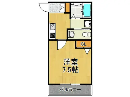 ボヌール川崎(1K/2階)の間取り写真