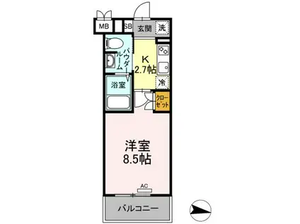 ラメール草津南(1K/6階)の間取り写真