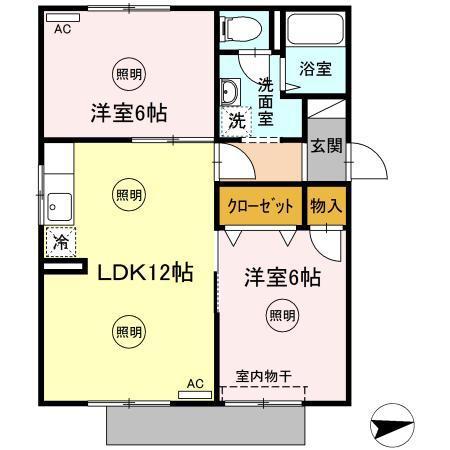 コーポラスY.O 北棟(2LDK/1階)の間取り写真