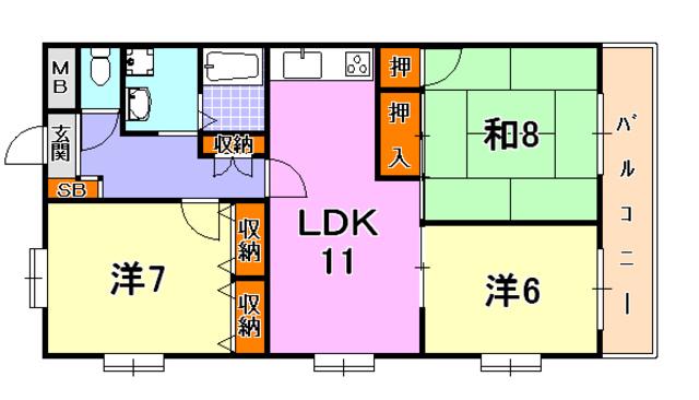 ハイツときわ(3LDK/2階)の間取り写真