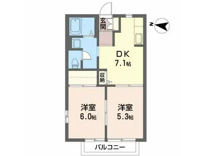 レグルス北仙台(2DK/2階)の間取り写真