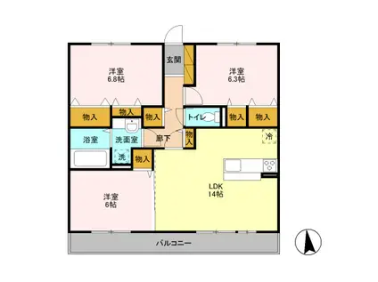 D-ROOMグレイスヒル 303(3LDK/3階)の間取り写真