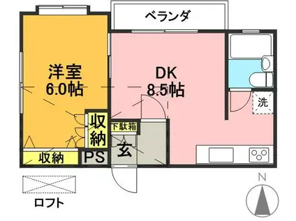 アーバンハイツ松原(1LDK/2階)の間取り写真