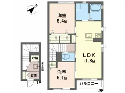 ア ル カ ン シ ェ ル 樹(2LDK/2階)の間取り写真