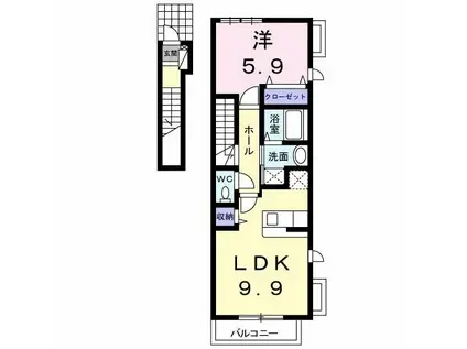 エスポワールIII(1LDK/2階)の間取り写真