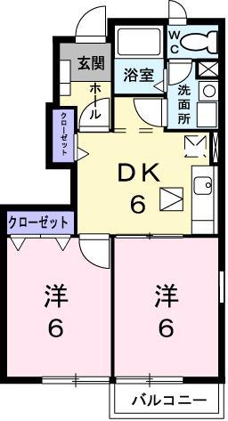 サンパティークB(2DK/1階)の間取り写真