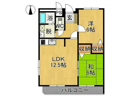 グリーンアイ末広(2LDK/3階)の間取り写真