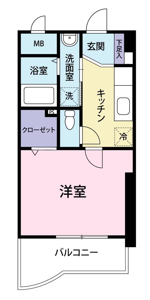 ボニート到津(1K/1階)の間取り写真
