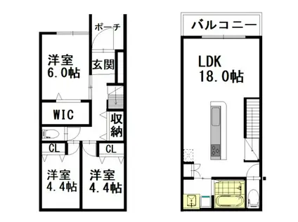 パティオ駕与丁公園(3LDK/1階)の間取り写真