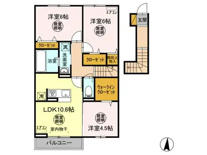 サクシード鹿島谷 A(3LDK/2階)の間取り写真