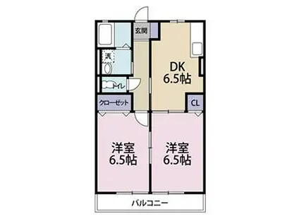 遠州鉄道 自動車学校前駅 徒歩34分 2階建 築26年(2DK/2階)の間取り写真