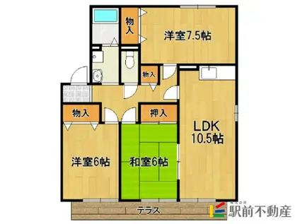 ヴィルヌーブB棟(3LDK/2階)の間取り写真