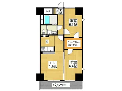 FLEEK TOWER ひたち野東(2LDK/2階)の間取り写真