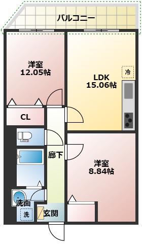 リアライズ今里南(2LDK/2階)の間取り写真