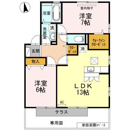 グランフォートD棟(2LDK/1階)の間取り写真
