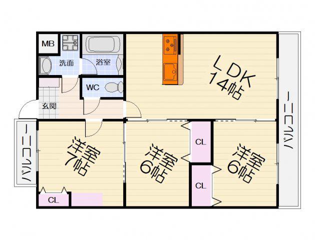 レーヴメゾン羽衣(3LDK/2階)の間取り写真