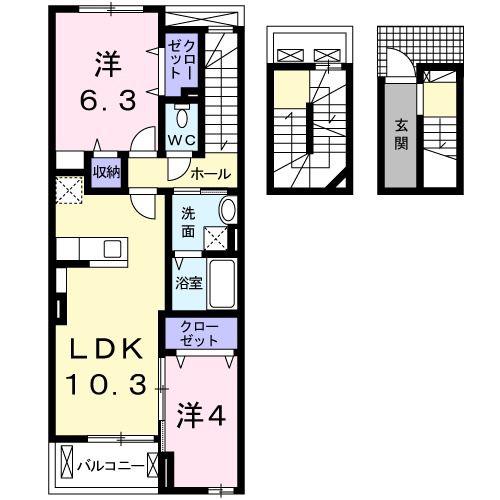 ル レーヴ(2LDK/3階)の間取り写真