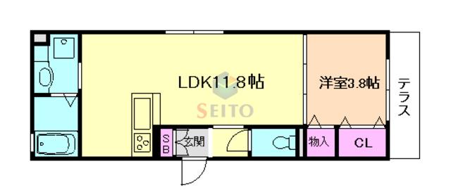 クラタス平野3(1LDK/1階)の間取り写真