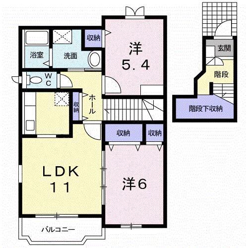 グリーンハイツB(2LDK/2階)の間取り写真