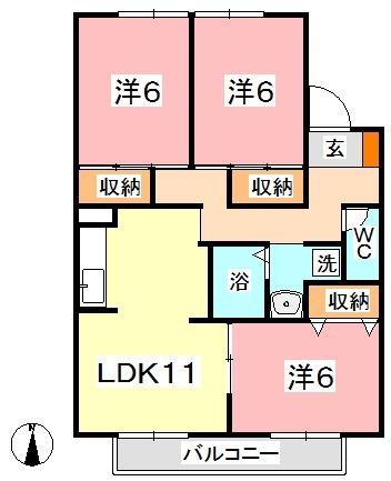 セジュール・グリーン(3LDK/2階)の間取り写真