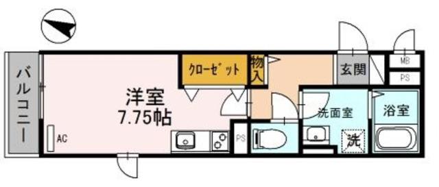 BASE(ワンルーム/2階)の間取り写真